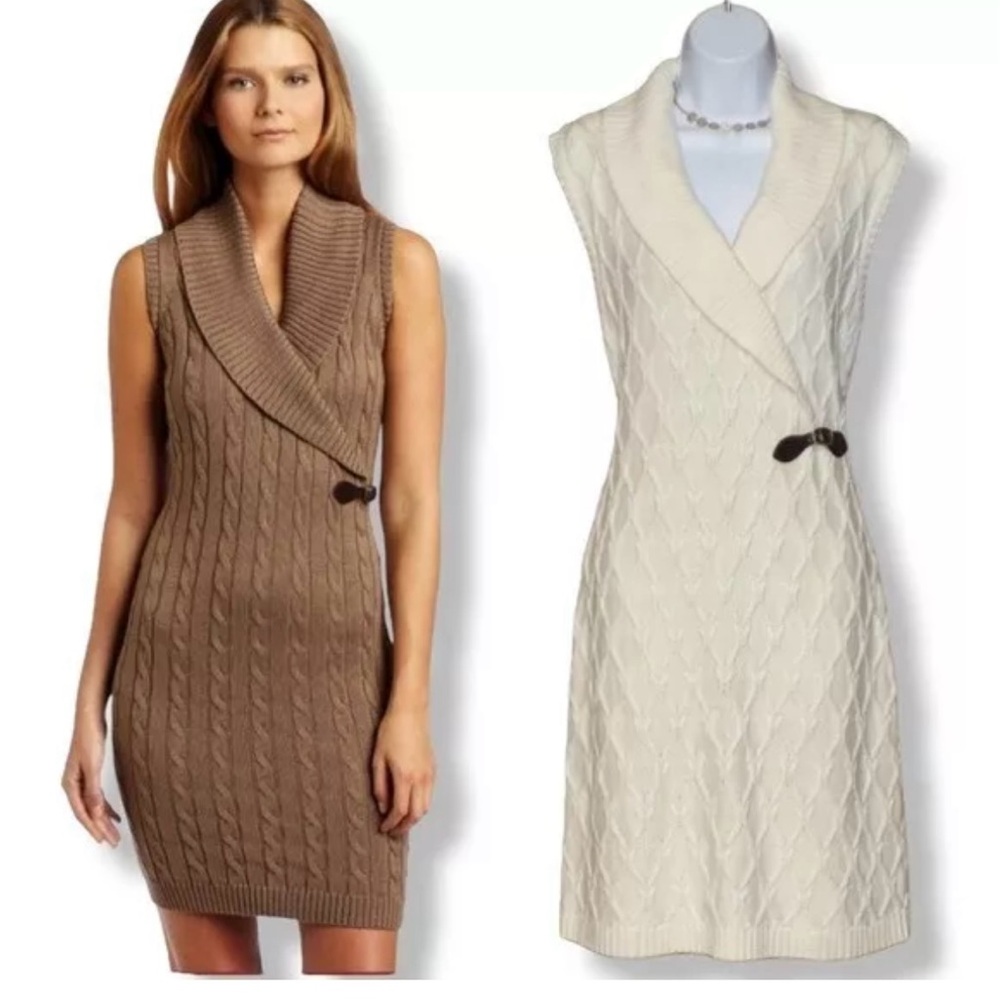Ellen Tracy Sleeveless Cable Knit Faux Wrap Dress M